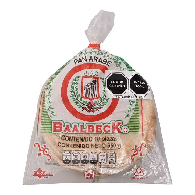 Pan Árabe Grande 650g (10 Piezas) | Baalbeck | KMD Kosher