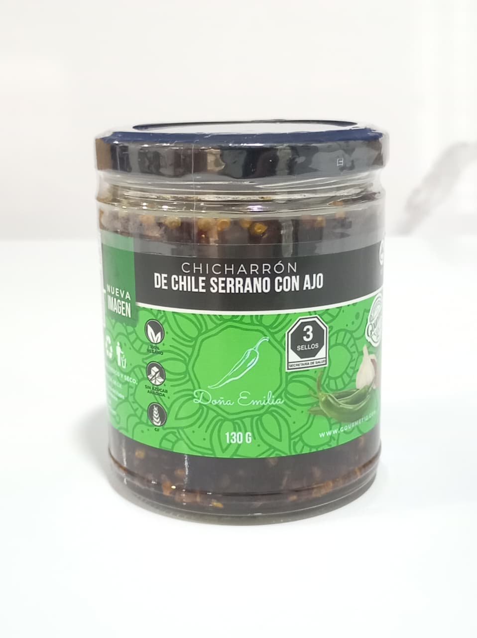 Chicharrón de Chile Serrano con Ajo (130g) | Doña Emilia | KMD