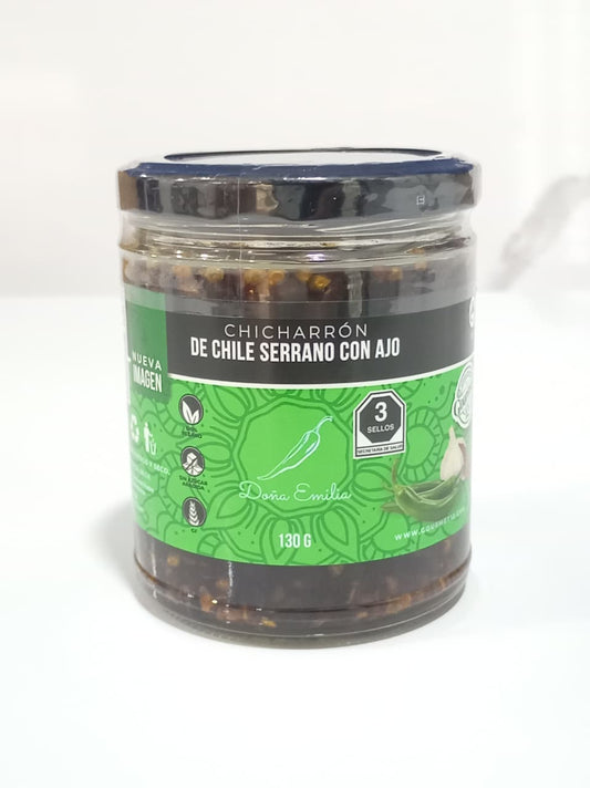 Chicharrón de Chile Serrano con Ajo (130g) | Doña Emilia | KMD
